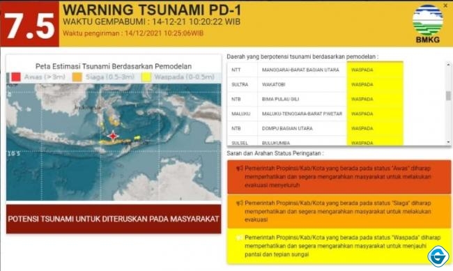 Gempa M 7,5 Guncang NTT, BMKG Keluarkan Peringatan Dini Tsunami