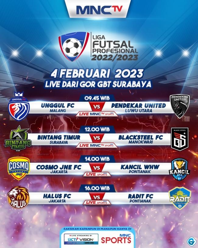 Jadwal Liga Futsal Profesional 2022/23: Bintang Timur Surabaya vs Black Steel Papua, di MNCTV