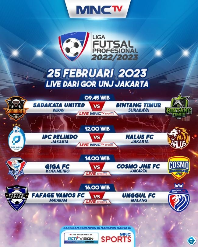 Saksikan Pekan Ke-6 Liga Futsal Profesional, Sadakata FC vs Bintang Timur Surabaya di MNCTV