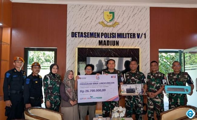 KAI Daop 7 Madiun Salurkan Bantuan TJSL Rp26,7 Juta ke Denpom V/1