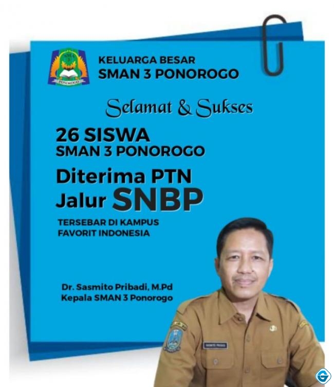 Ukir Prestasi Membanggakan, 26 Siswa SMAN 3 Ponorogo Lolos SNBP PTN Top Indonesia