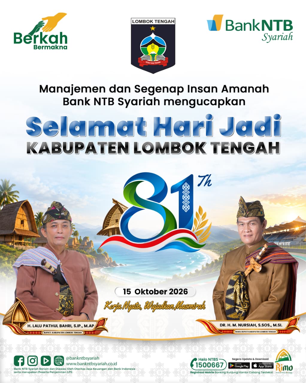 Bank NTB ucapkan selamat hari jadi kabupaten lombok tengah